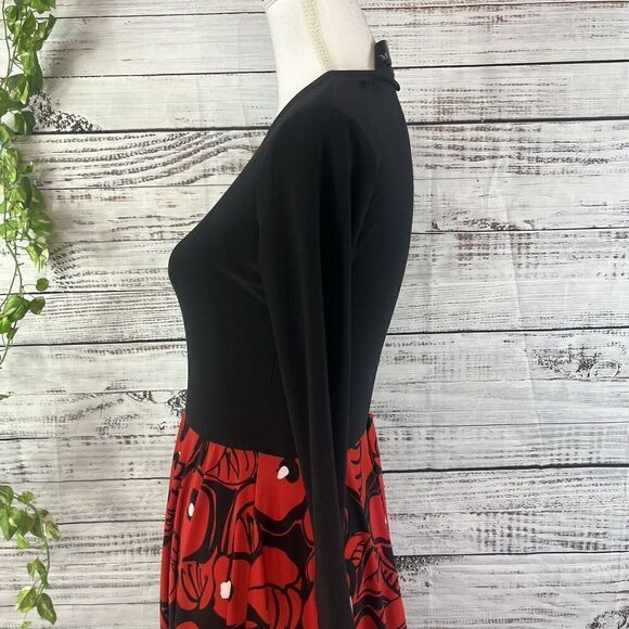 Kamalikulture Dress sz Small Black Red Floral Stretch Knee Modest Career Church - Picture 13 of 16